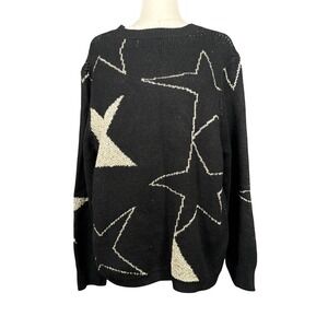 NorthStyle Celestial Metallic Star Crew Neck Black Gold Sweater Womens Large